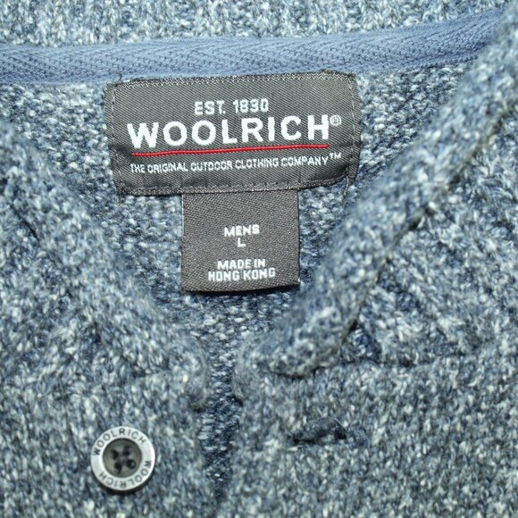 Vintage Woolrich Sweater, Men's Size Large, Variegated Blue, 1/4 Buttons - Picture 3 of 7